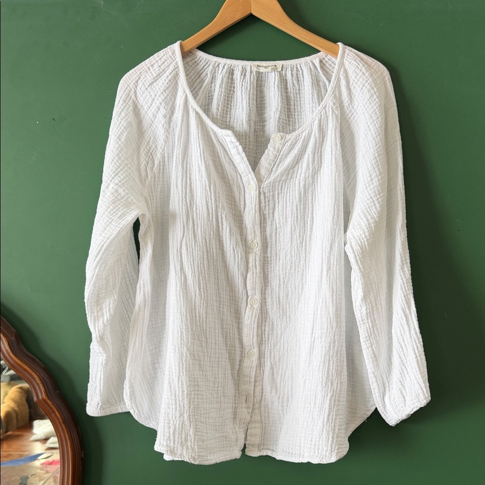 beachlunchlounge || White Button Down Cotton Gauze Shirt Size XL